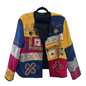 Vintage 90s Allure Silk Multicolor Embroidered Women's Blazer XL